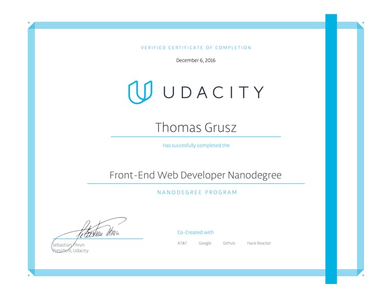 Front End Web Developer Certificate by Udacity