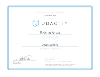 Screenshot of Udacity Deep Learning Certificate