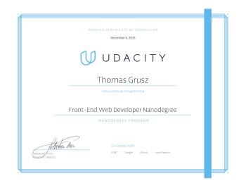 Screenshot of Udacity Frontend Web Developer Certificate