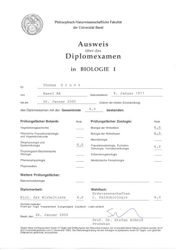 Screenshot of Univesity Diploma for Master of Science in Biology