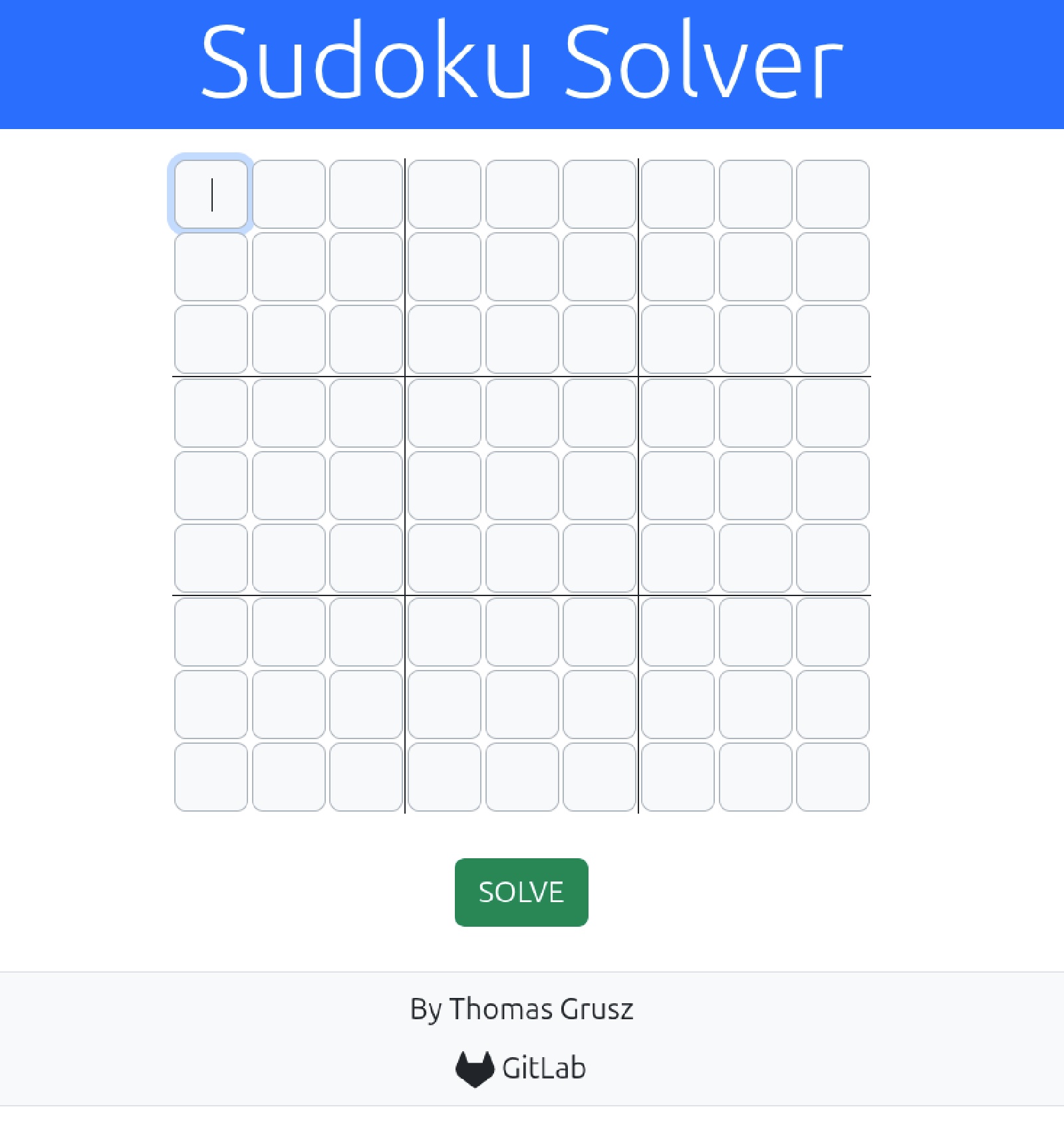 Screenshot of the Sudoku Solver website